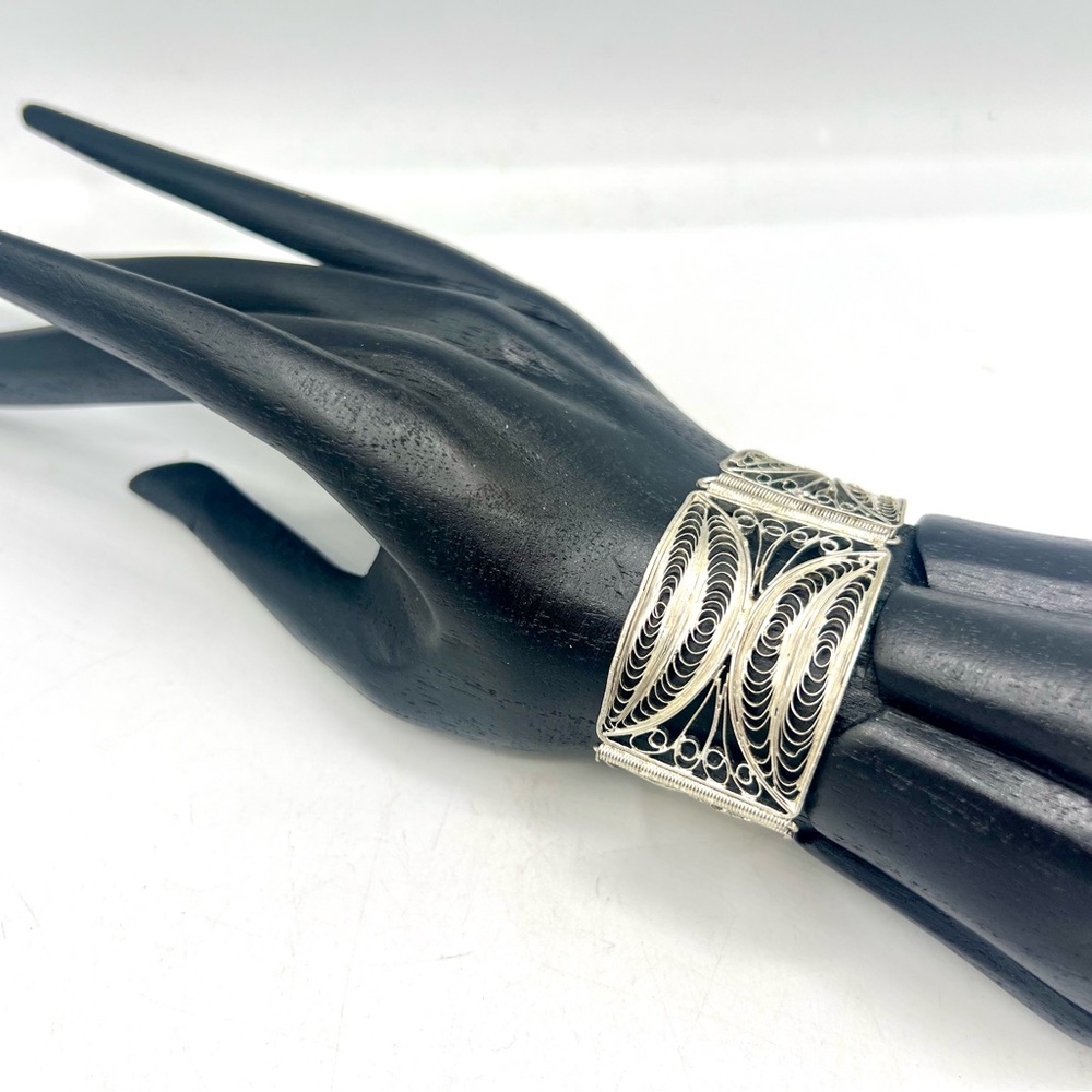 ROOST jewelry silver filigree link panel cuff bracelet boho artisan look